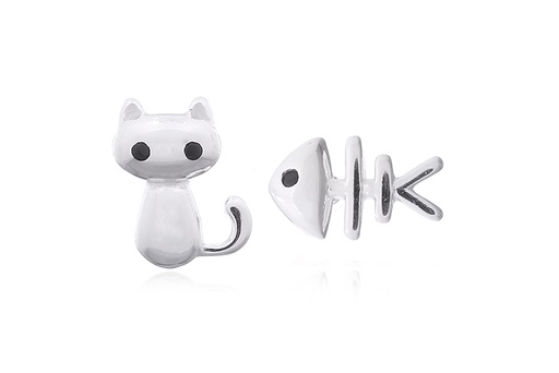 [17524EZNEPL] Sterling silver kitten zirconia earring