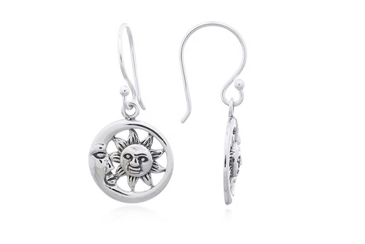 [17525EOX] Sterling silver sun & moon earring