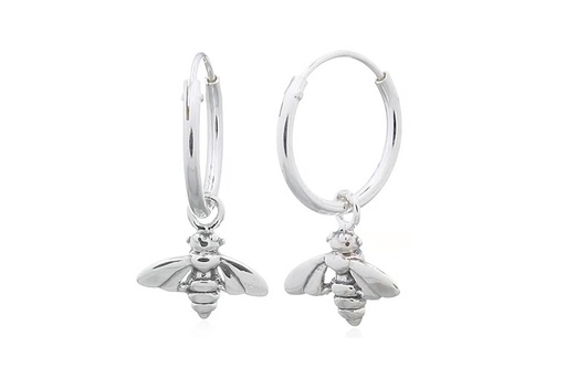 [17526EE120OX] Sterling silver bee hoop earring