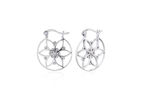 [17534EOX] Sterling silver flower of life hoop earring