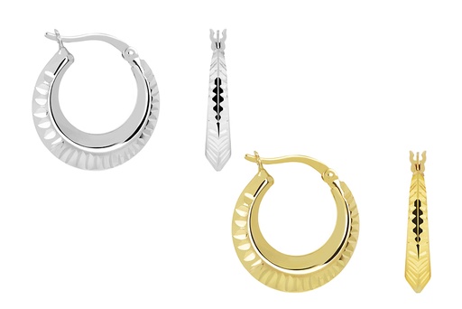 Sterling silver beveled diamond cut hoop earring