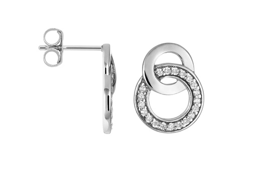 [17559EZBLOX] Sterling silver zirconia two rings earring
