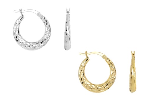 Sterling silver diamond cut stamping hoop earring