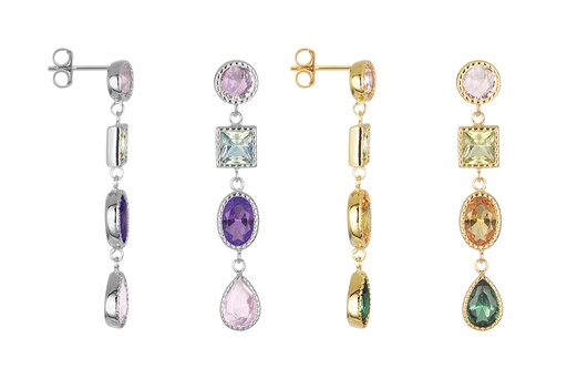 Sterling silver mix shapes zirconia long earring