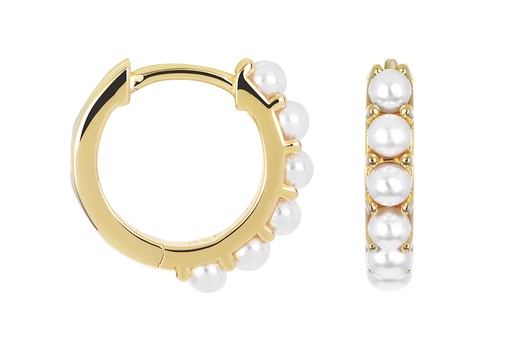 [17590EPBLDO] Sterling silver pearls hoop earring