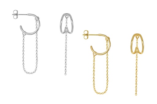 Sterling silver chain double hoop earring