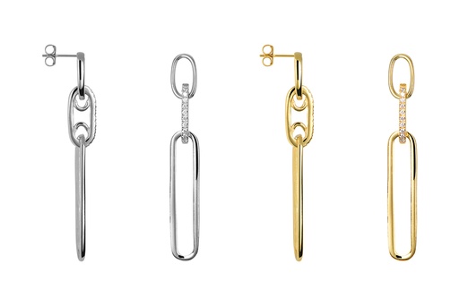 Sterling silver three links zirconia long earring