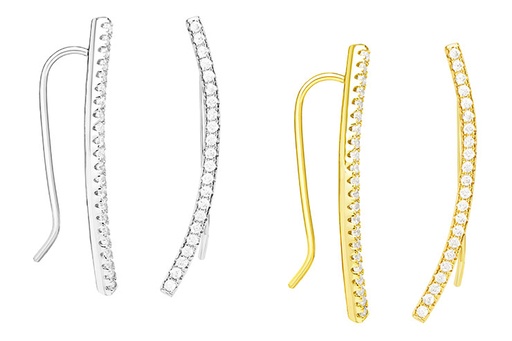 Sterling silver curved zirconia bar earring