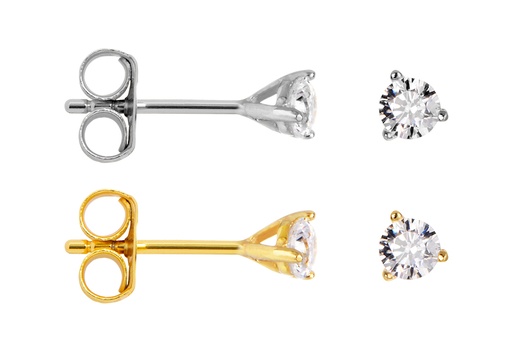 Sterling silver 3mm zirconia 3 prongs earring