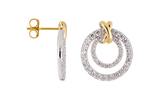 [17677ERDDO] Sterling silver bicolor zirconia circles earring