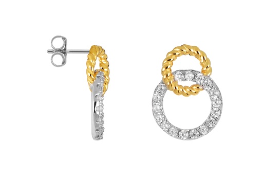 [17683EZBLRDDO] Pendiente plata 925 dos circulos enlazados bicolor con zirconitas