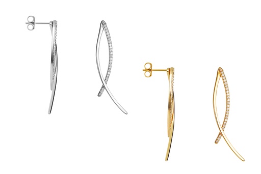 Pendiente plata 925 dos barras curvas con zirconitas