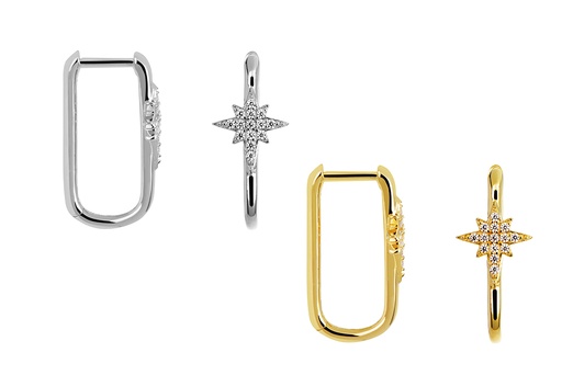 Sterling silver zirconia compass rose hoop earring