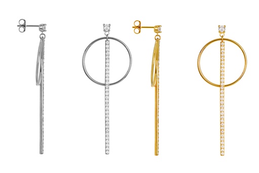 Sterling silver circle & bar long zirconia earring