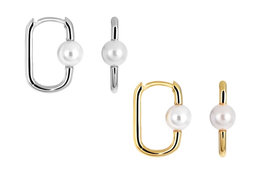 Pendiente plata 925 aro rectangular con perla 6mm