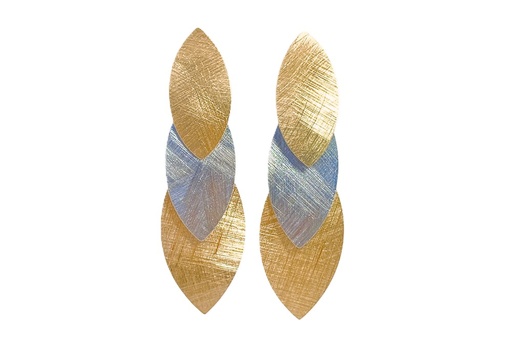 [17711EBRRDDO] Pendiente plata 925 tres hojas bicolor