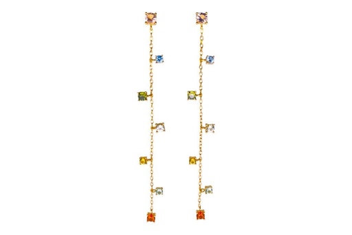 [17759EZRWDO] Sterling silver long rainbow zirconia earring