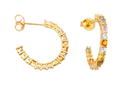 [17762EE200ZRWDO] Sterling silver 2mm mix rainbow zirconia hoop earring