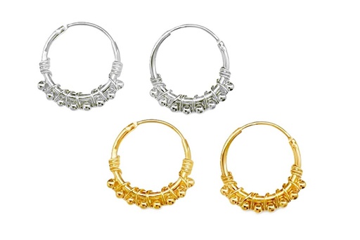 Sterling silver hoop earring with beads