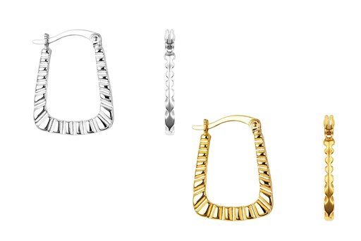 Pendiente plata 925 aro rectangular irregular plano con dibujo