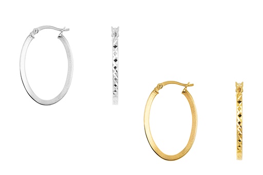 Sterling silver oval with diamond-cut design earring