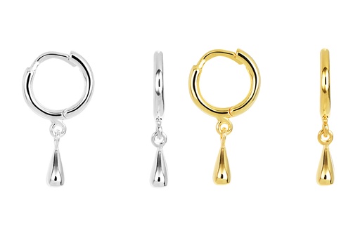 Sterling silver with mini teardrop 8x3mm hoop earring