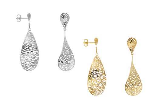 Sterling silver 3d openwork flat drop earring with a half twist