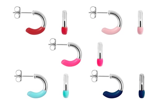 Sterling silver half-enamelled hoop earring