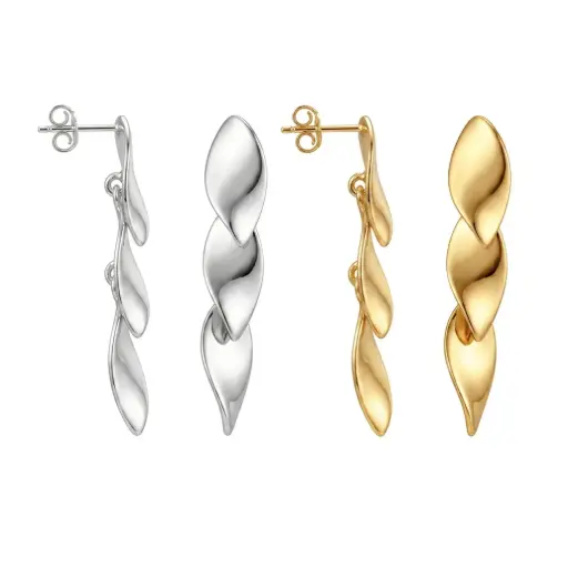 Sterling silver three leaves 17x7mm earring