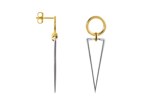 [17918EPLDO] Sterling silver circle and triangle two-tone earring