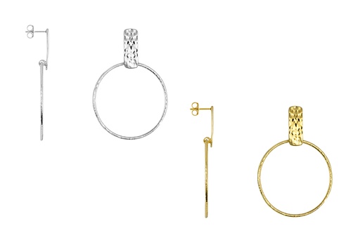 Sterling silver 18x7mm plaque and 35mm hoop earring