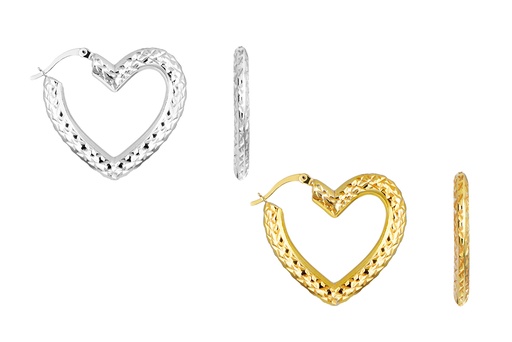 Sterling silver diamond-cut heart earring