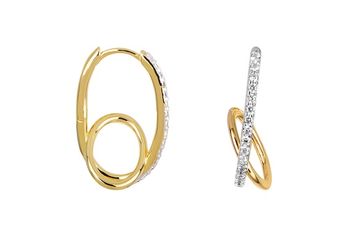 [17958EZBLDO] Sterling silver zirconia oval hoop earring