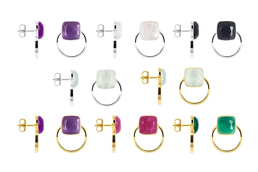 Sterling silver 10x10mm stone with 15mm ring earring