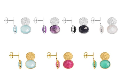 Pendiente plata 925 piedra ovalada 9x11mm con placa 10x8mm picada