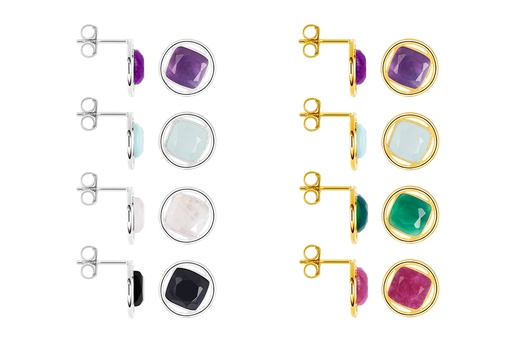 Sterling silver squared semiprecious stones with ring earring