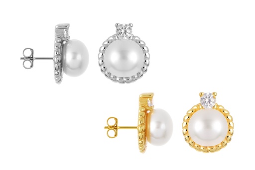 Sterling silver with 2.50mm zirconia & 6mm pearl earring
