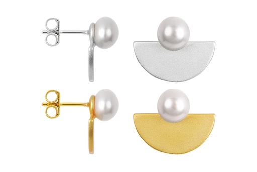 Sterling silver semicircle with pearl earring