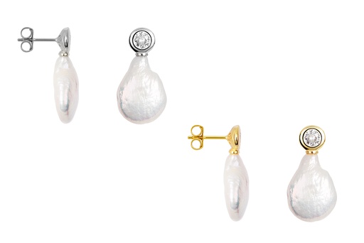 Sterling silver baroque pearl with zirconia earring