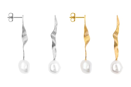 Sterling silver irregular band with 10x9mm cultured pearl earring