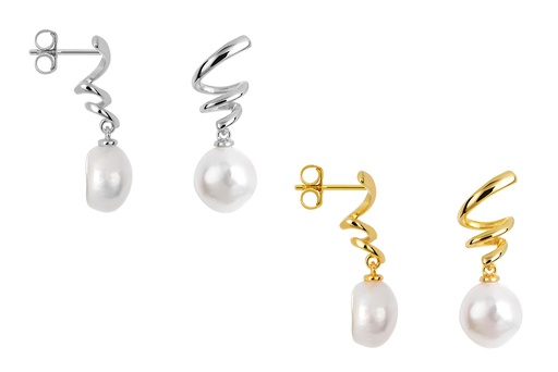 Sterling silver serpentine with 10x9mm cultured pearl earring