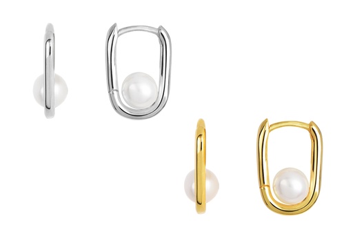Sterling silver hoop with cultured pearl earring
