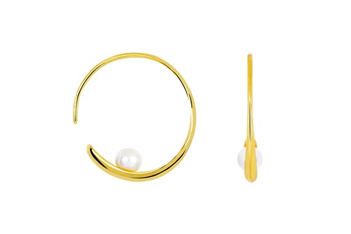 [18013EPBLDO] Sterling silver hoop with 6mm cultured pearl earring