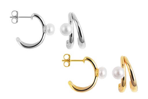 Sterling silver double with cultured pearl earring
