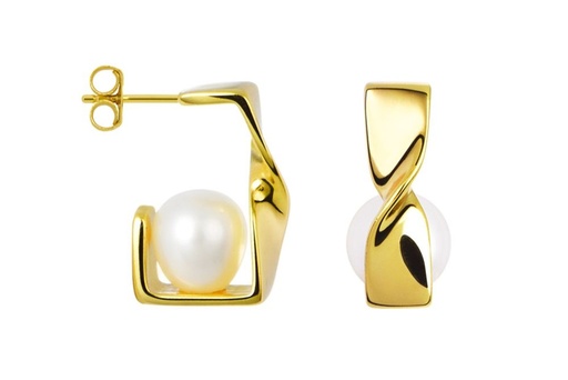 [18015EPBLDO] Sterling silver twisted rectangular hoop earring