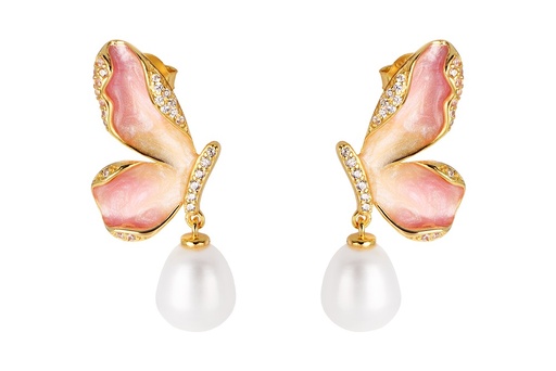 [18022EPBLDO] Sterling silver enamelled butterfly with zirconia and 10x8mm pearl earring