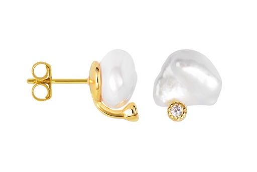 [18027EPBLDO] Sterling silver 9x9mm pearl with 2mm zirconia earring
