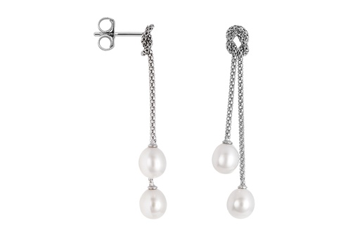 [18031EPBLRD] Pendiente plata 925 cadena coreana nudo marinero con dos perlas 8mm