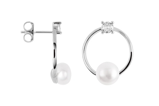 [18044EZPBLRD] Sterling silver ring with 4mm zirconia & 6mm pearl earring