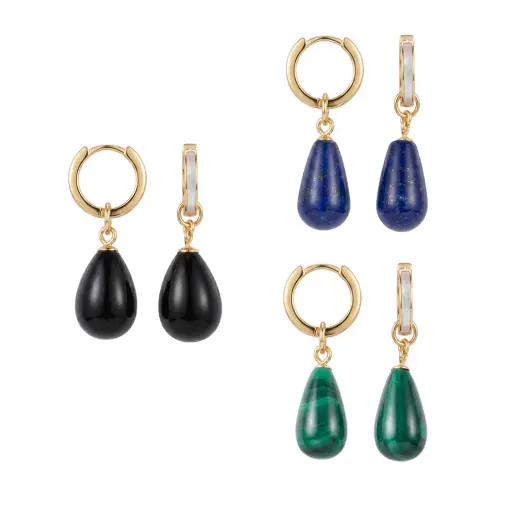 Sterling silver hoop with semiprecious stones and mother-of-pearl earring